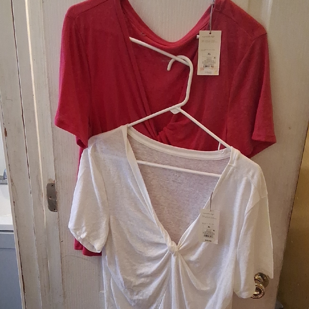 a new day Red and White Short Sleeve Tops